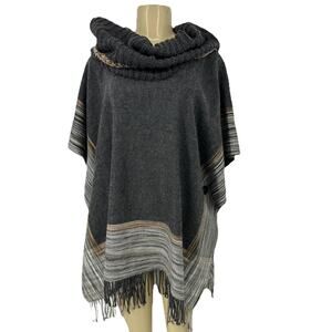 Fraas Women's Size One Size Shawl Wrap Poncho Cover Up Fray Mock Neck J34